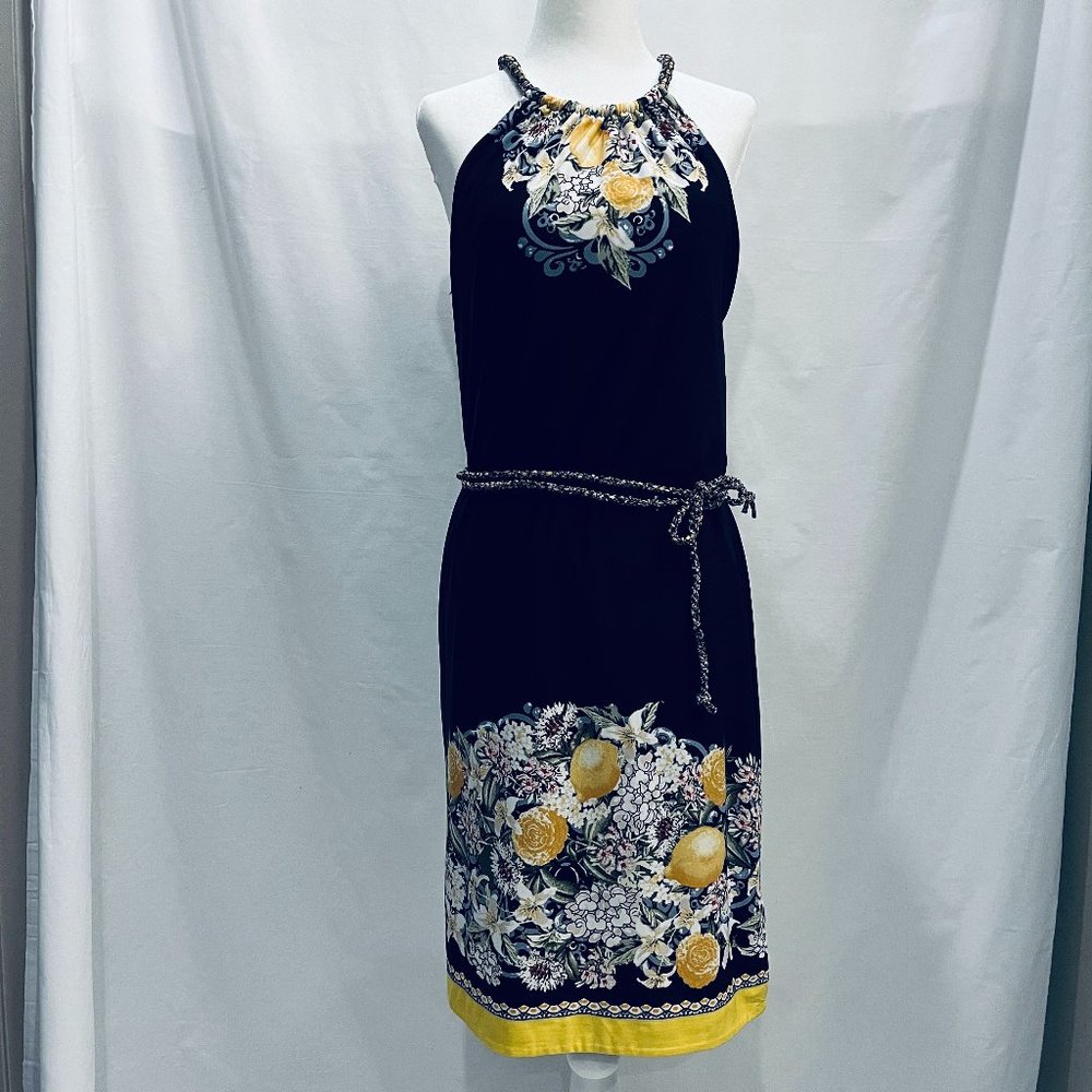 White House Black Market Reversible Black and Print Halter Dress Women's Size S